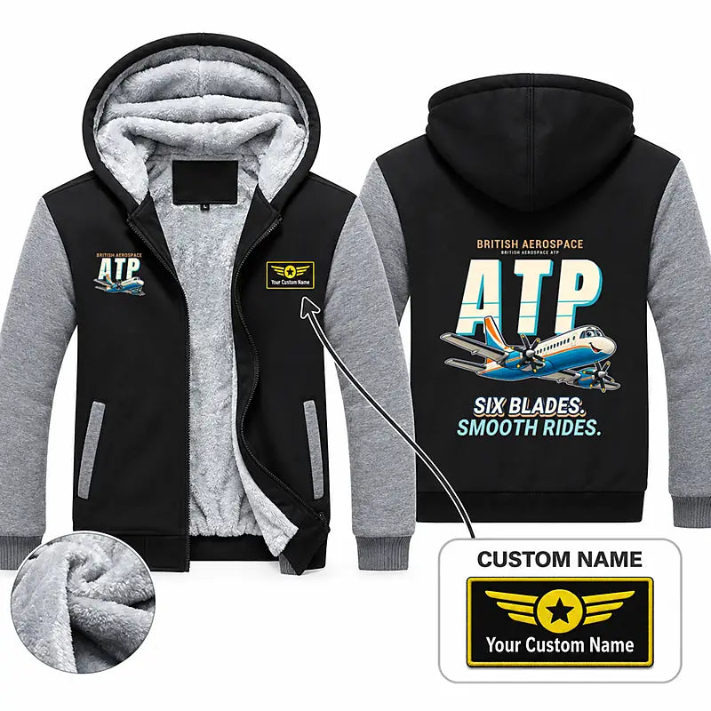 British Aerospace ATP Zipped Sweatshirts - Cartoon + Name - Black & Gray
