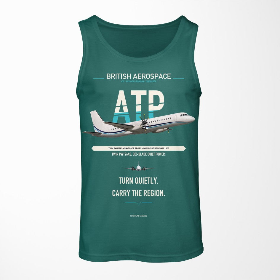 British Aerospace ATP design on green tank top