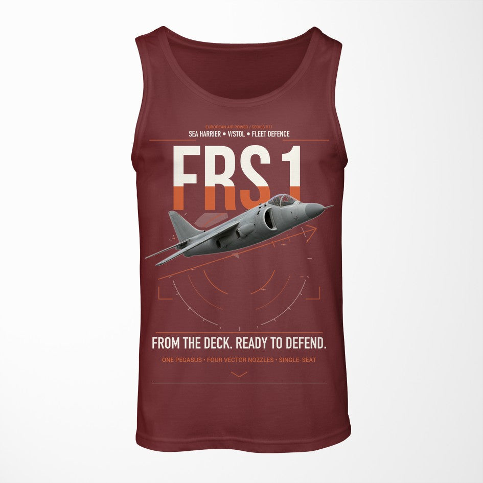 British Aerospace Sea Harrier FRS.1 design on dark red tank top