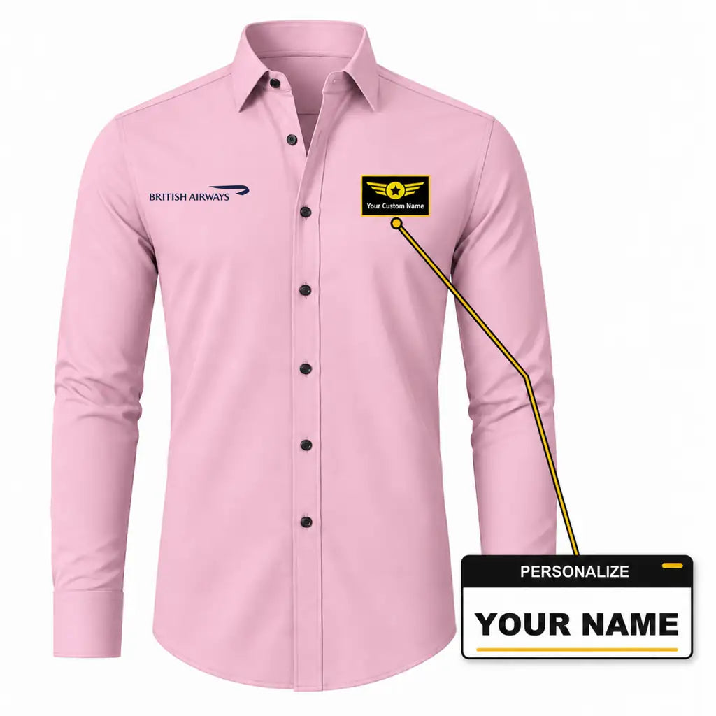 British Airways Airlines Long Sleeve Shirt - Pink + NAME
