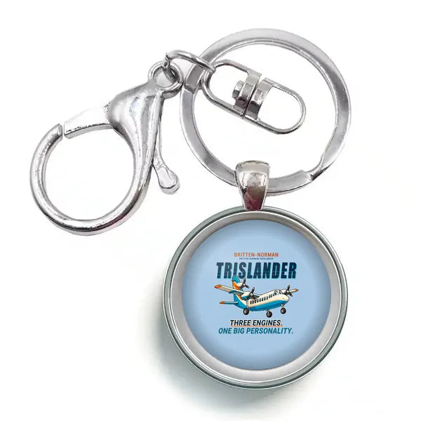 Britten-Norman BN-2A Mk III Trislander - Cartoon - Circle Key Chain - Light Blue