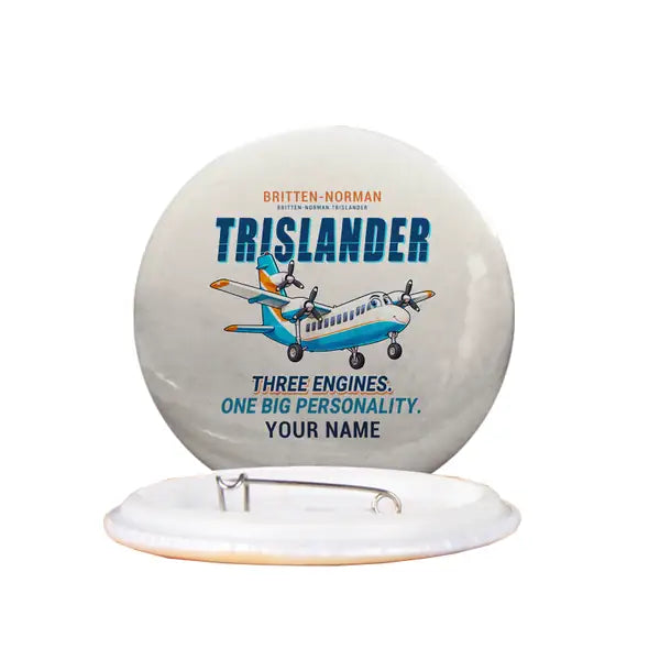 Britten-Norman BN-2A Mk III Trislander - Cartoon + Name - Pin - Beige
