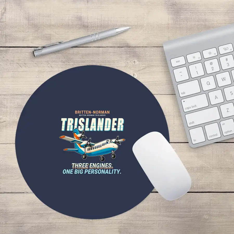 Britten-Norman BN-2A Mk III Trislander - Cartoon - Round Mouse Pad - Navy Blue
