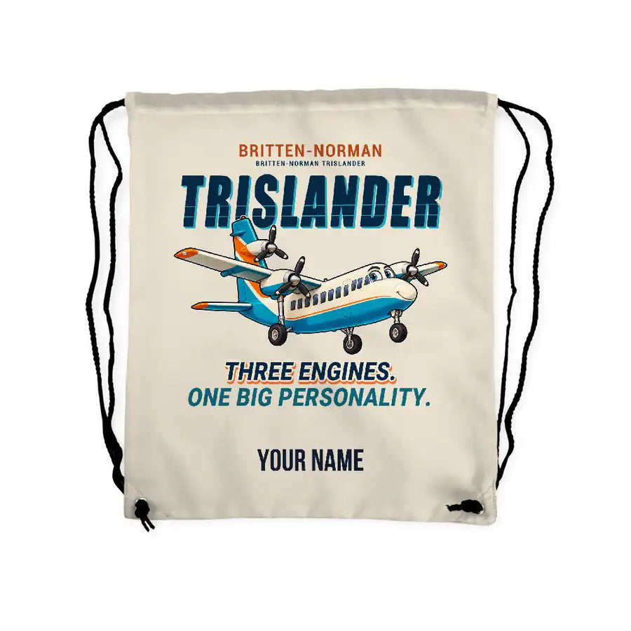 Britten-Norman BN-2A Mk III Trislander - Drawstring Bag - Cartoon + Name - Beige