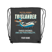 Thumbnail for Britten-Norman BN-2A Mk III Trislander - Drawstring Bag - Cartoon + Name - Gray