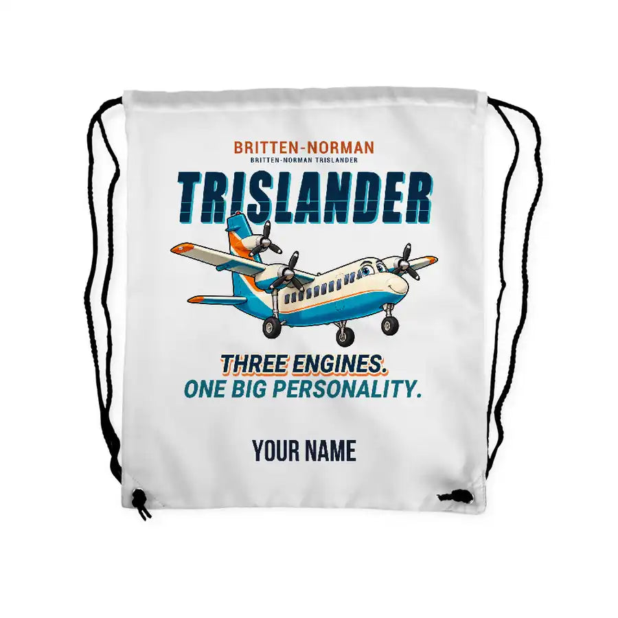 Britten-Norman BN-2A Mk III Trislander - Drawstring Bag - Cartoon + Name - White
