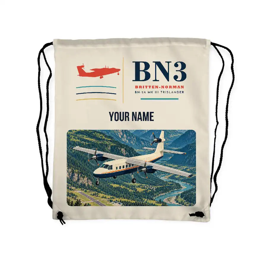 Britten-Norman BN-2A Mk III Trislander - Drawstring Bag - Classic + Name - Beige