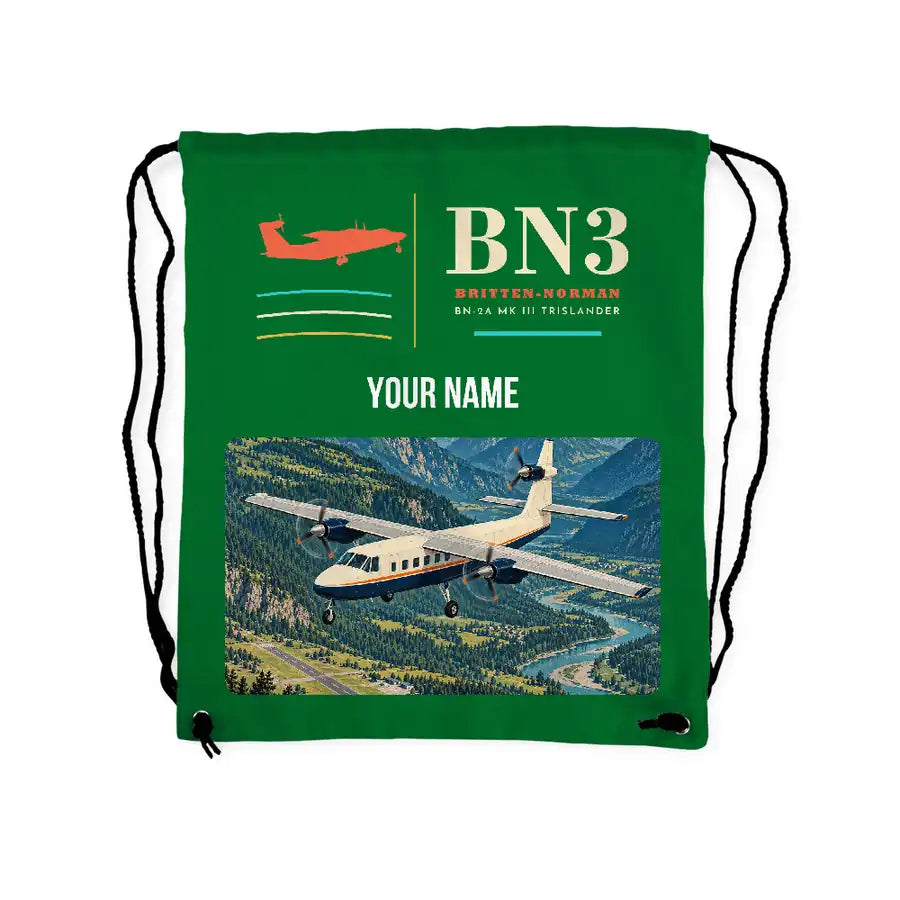 Britten-Norman BN-2A Mk III Trislander - Drawstring Bag - Classic + Name - Green