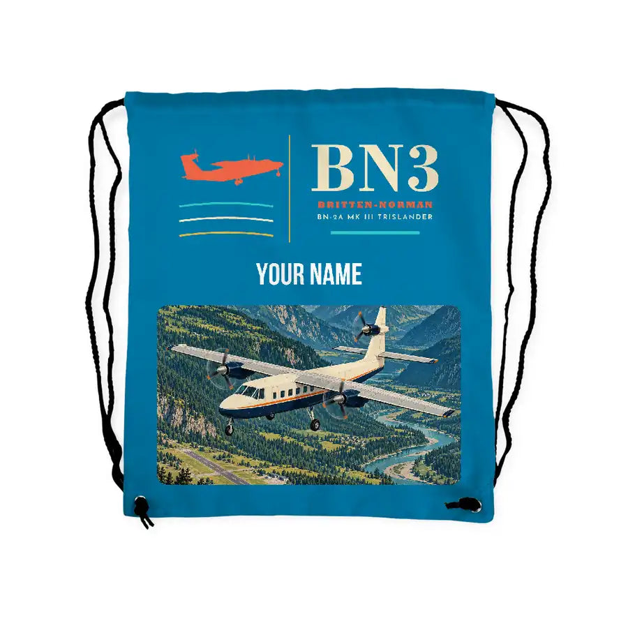 Britten-Norman BN-2A Mk III Trislander - Drawstring Bag - Classic + Name - Light Blue