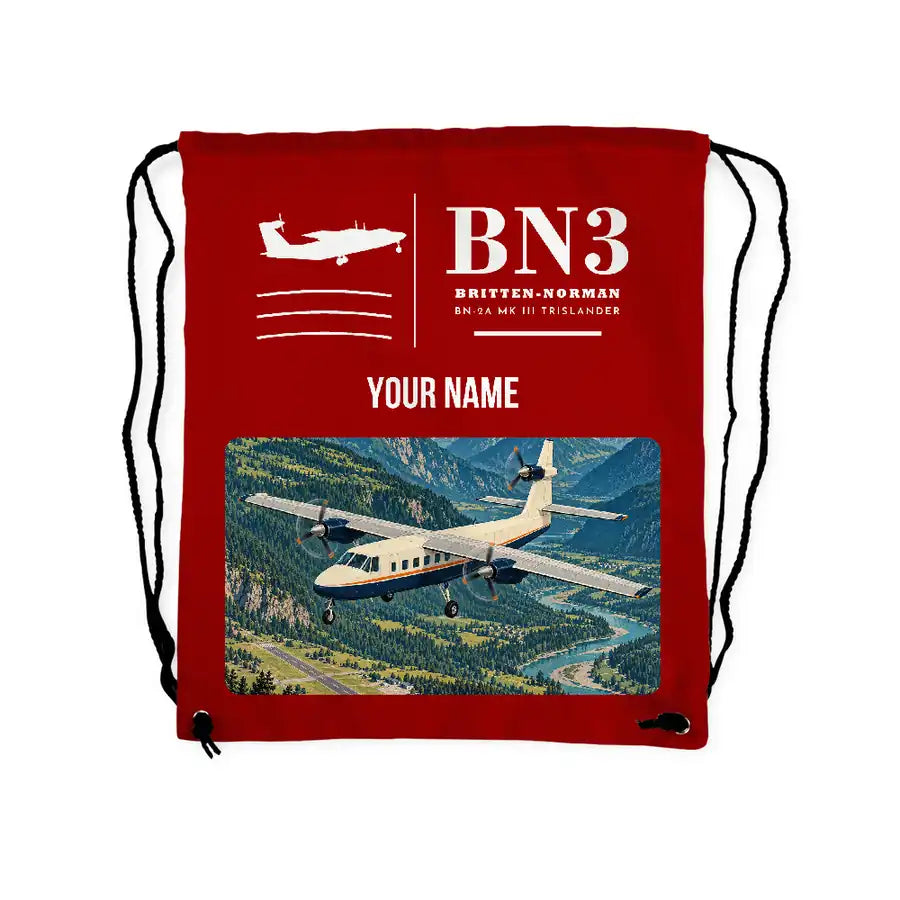 Britten-Norman BN-2A Mk III Trislander - Drawstring Bag - Classic + Name - Red