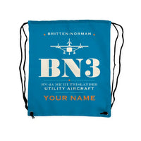 Thumbnail for Britten-Norman BN-2A Mk III Trislander - Drawstring Bag - Heritage + Name - Light Blue