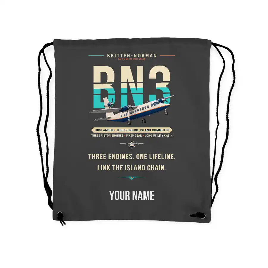 Britten-Norman BN-2A Mk III Trislander - Drawstring Bag - Original + Name - Gray