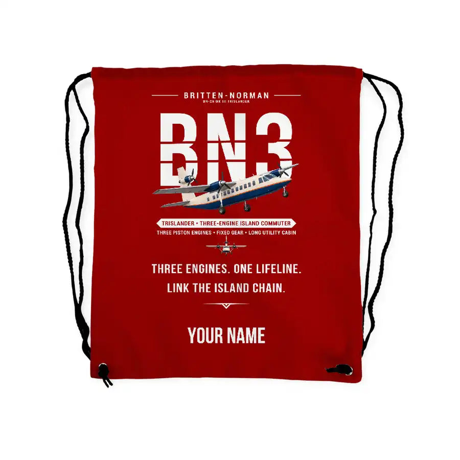 Britten-Norman BN-2A Mk III Trislander - Drawstring Bag - Original + Name - Red