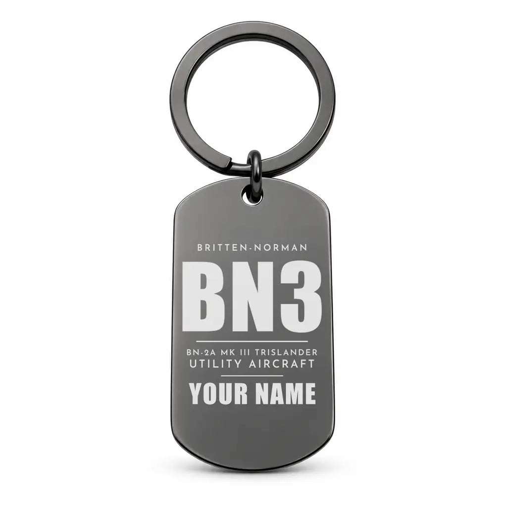 Britten-Norman BN-2A Mk III Trislander - Key Chain - Tag + Name - Black