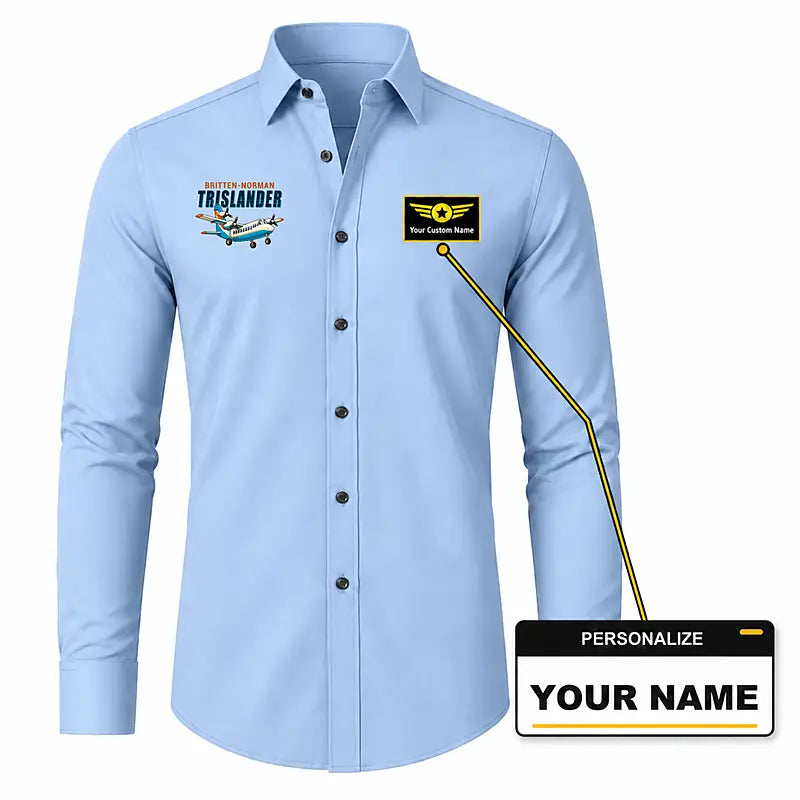 Britten-Norman BN-2A Mk III Trislander - Long Sleeve Shirt - Cartoon - Light Blue + NAME