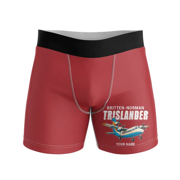 Britten-Norman BN-2A Mk III Trislander - Men Boxers - Cartoon + Name - Red