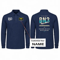 Thumbnail for Britten-Norman BN-2A Mk III Trislander Premium Polo T-Shirts - Original + Name - Long Sleeve - Dark Blue