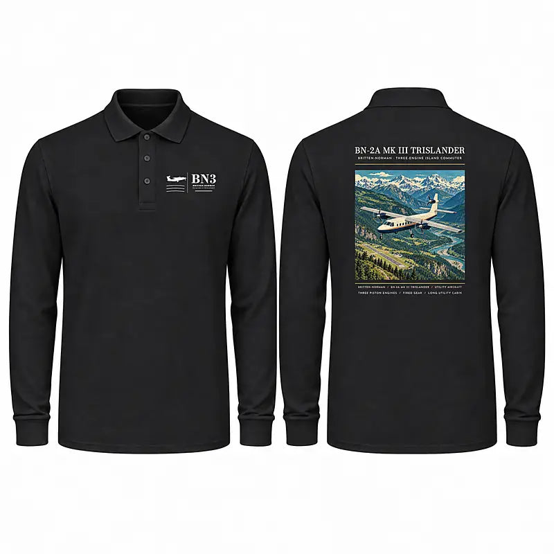 Britten-Norman BN-2A Mk III Trislander Premium Polo T-Shirts - Poster - Long Sleeve - Black