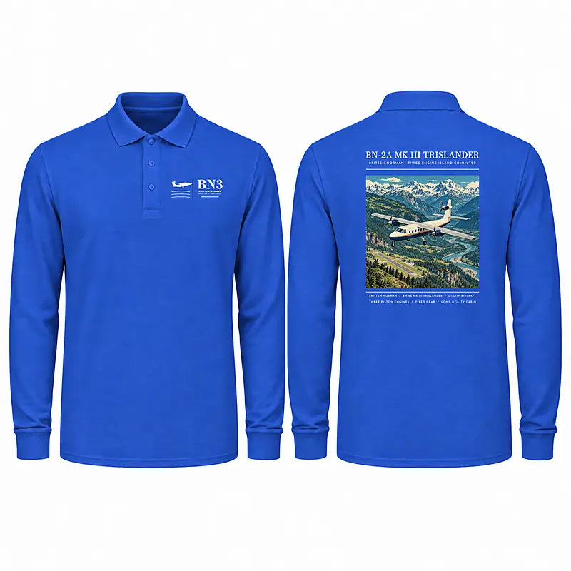 Britten-Norman BN-2A Mk III Trislander Premium Polo T-Shirts - Poster - Long Sleeve - Blue