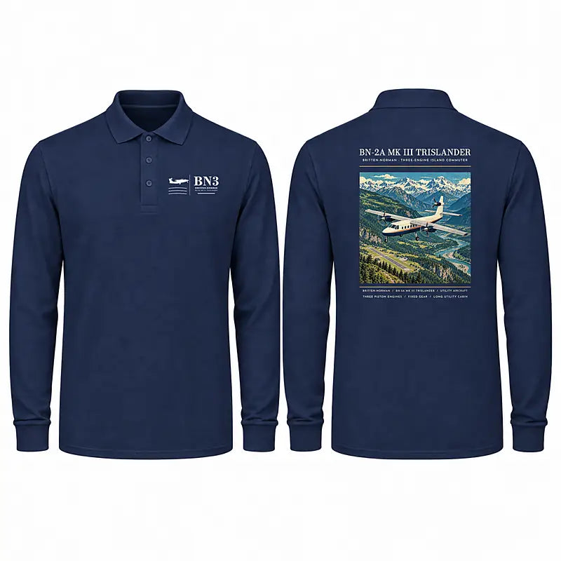 Britten-Norman BN-2A Mk III Trislander Premium Polo T-Shirts - Poster - Long Sleeve - Dark Blue