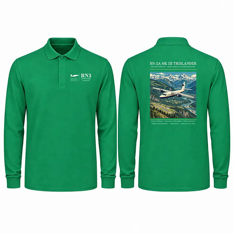 Britten-Norman BN-2A Mk III Trislander Premium Polo T-Shirts - Poster - Long Sleeve - Green