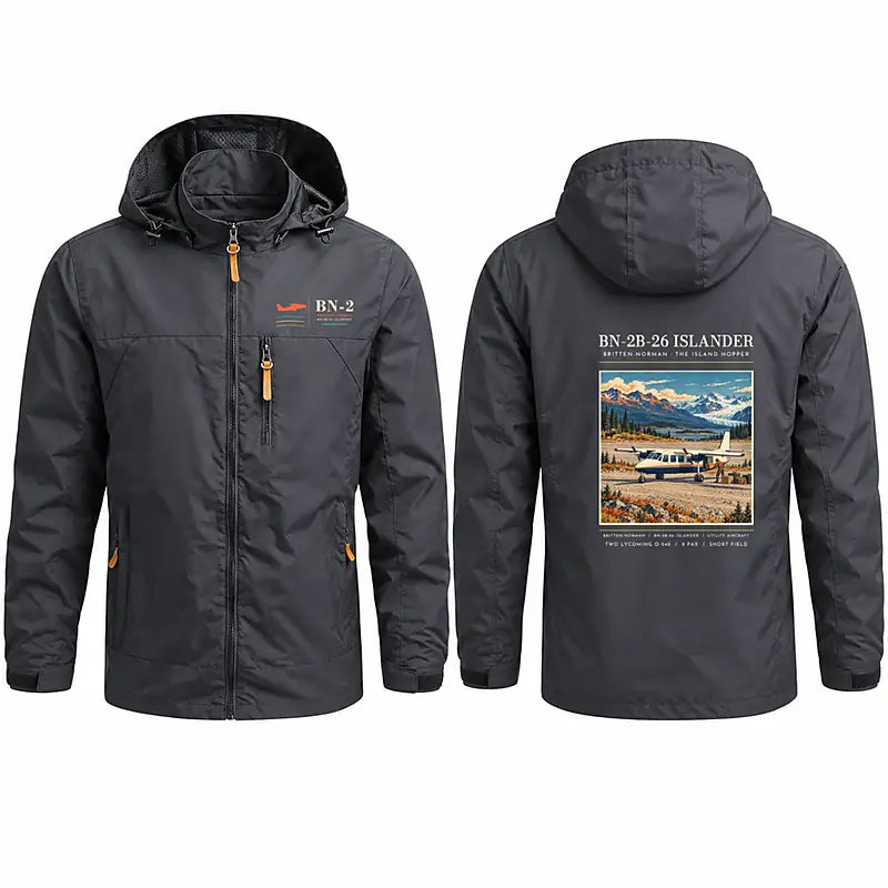 Britten-Norman BN-2B-26 Islander Stylish Jackets - Hooded Windbreaker - Poster - Charcoal
