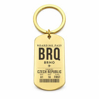 Thumbnail for Brno - Turany Airport BRQ - Key Chain - Boarding Pass Style - Gold