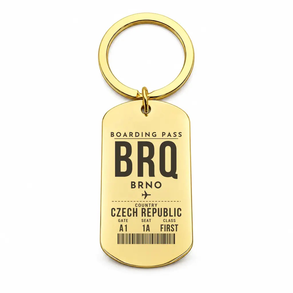 Brno - Turany Airport BRQ - Key Chain - Boarding Pass Style - Gold