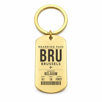 Thumbnail for Brussels Airport BRU - Key Chain - Boarding Pass Style - Gold