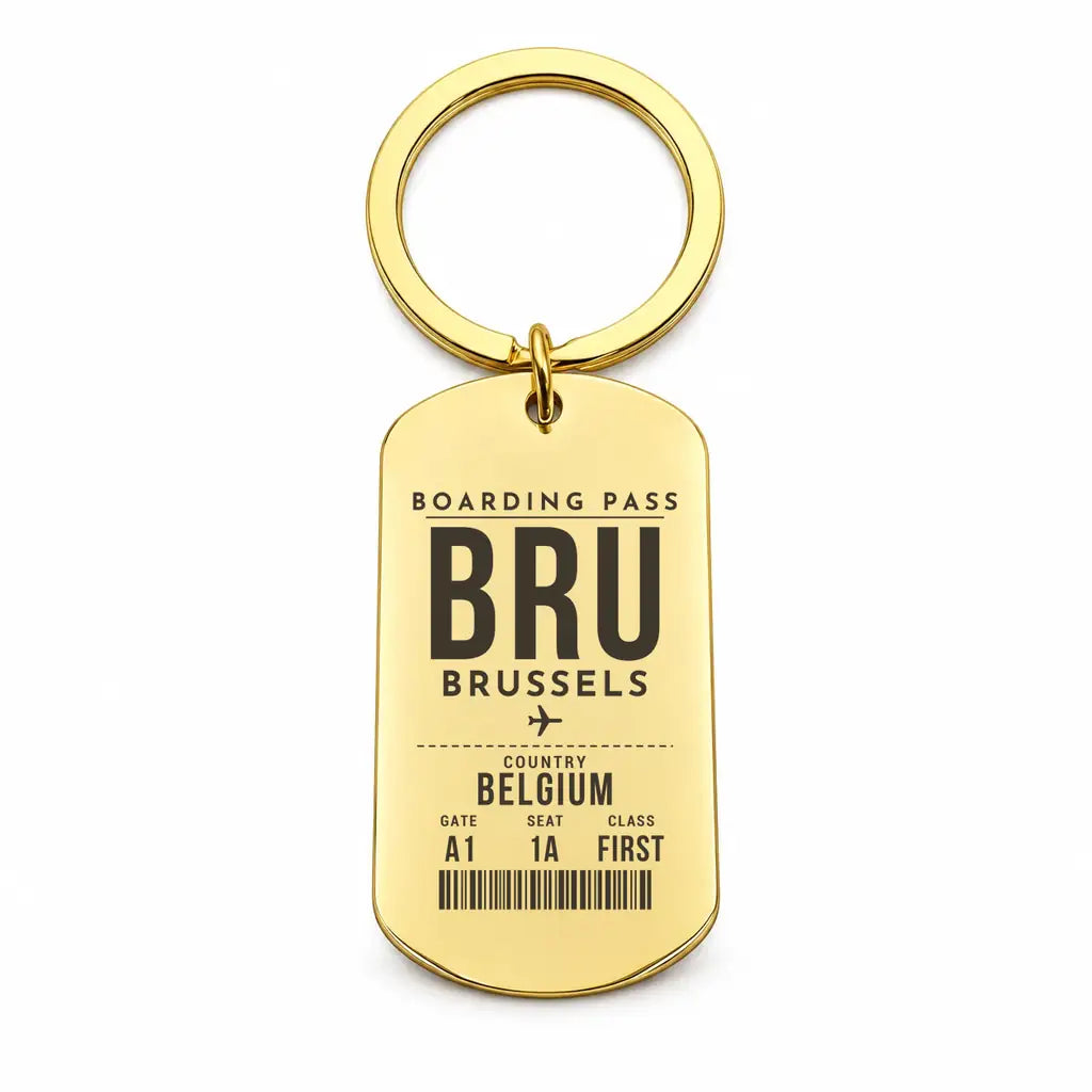 Brussels Airport BRU - Key Chain - Boarding Pass Style - Gold