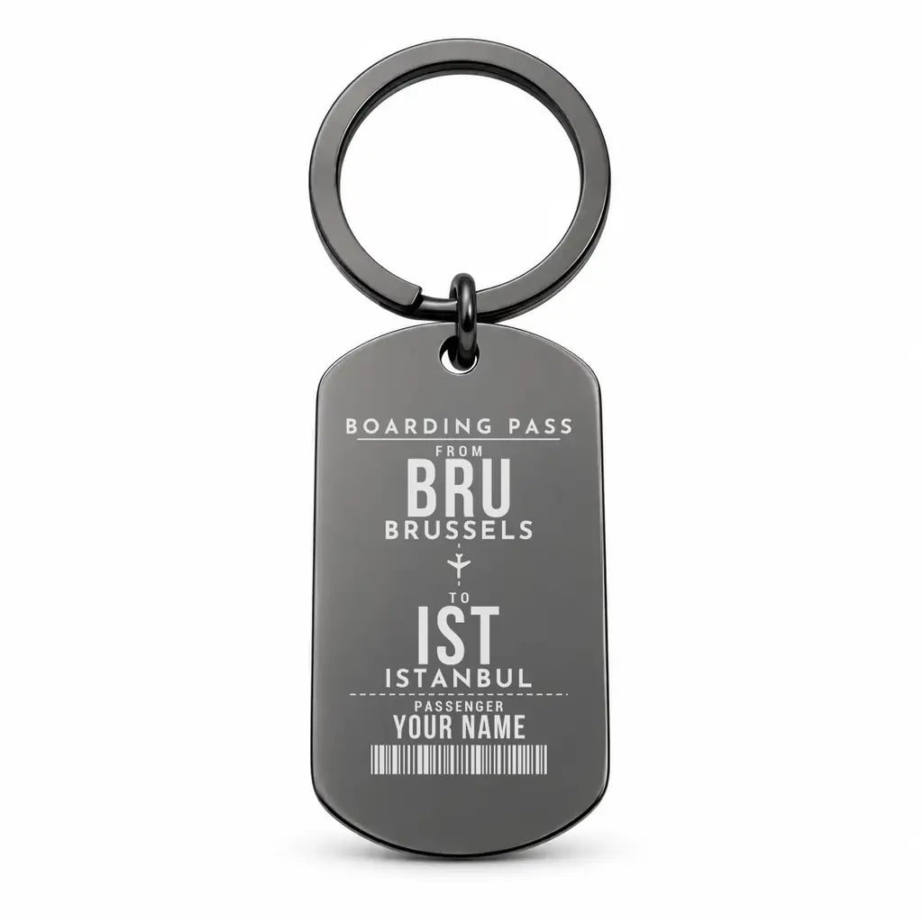 Brussels Airport BRU - Key Chain - Customizable Boarding Pass - Black