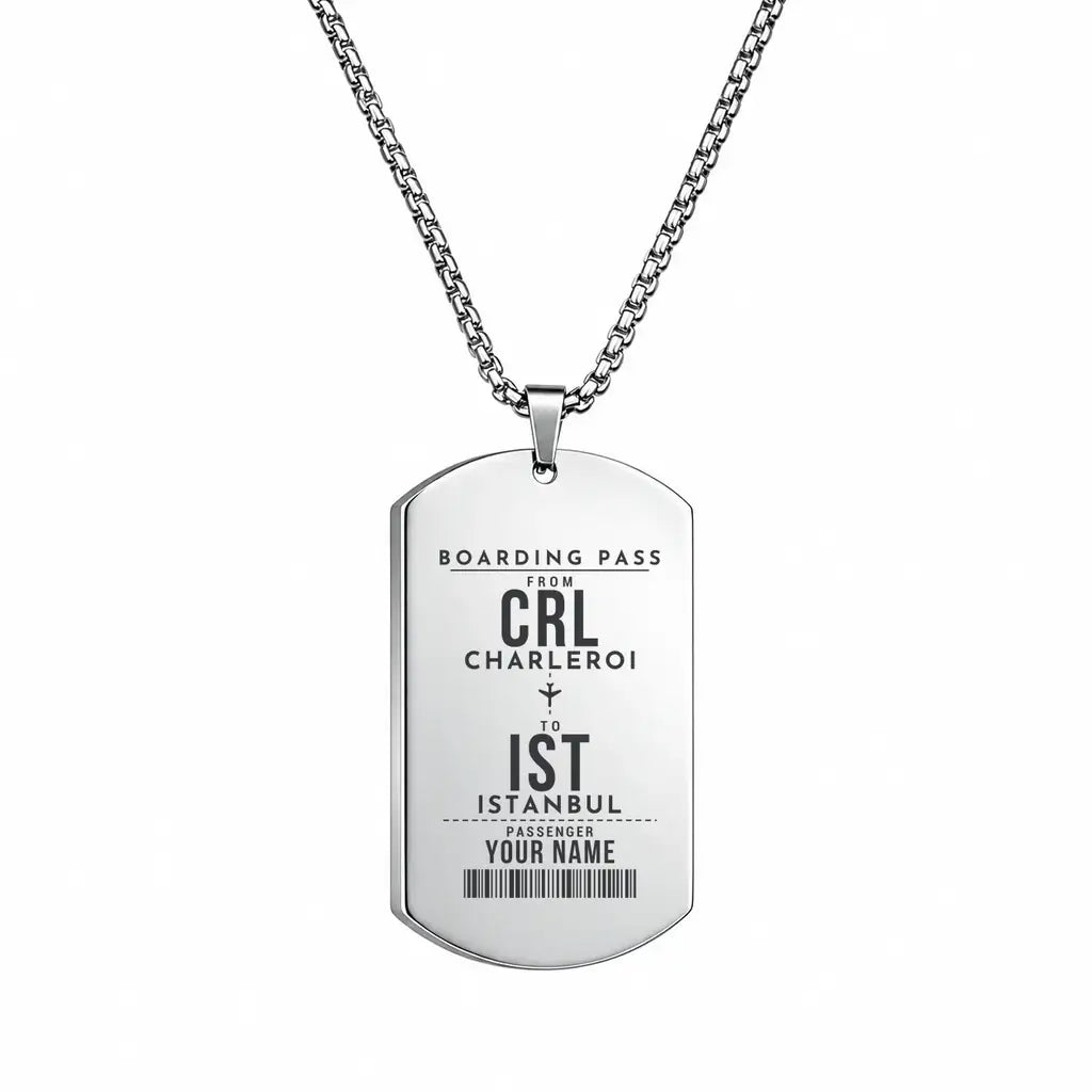 Brussels South Charleroi Airport CRL - Necklace - Customizable Boarding Pass - Silver