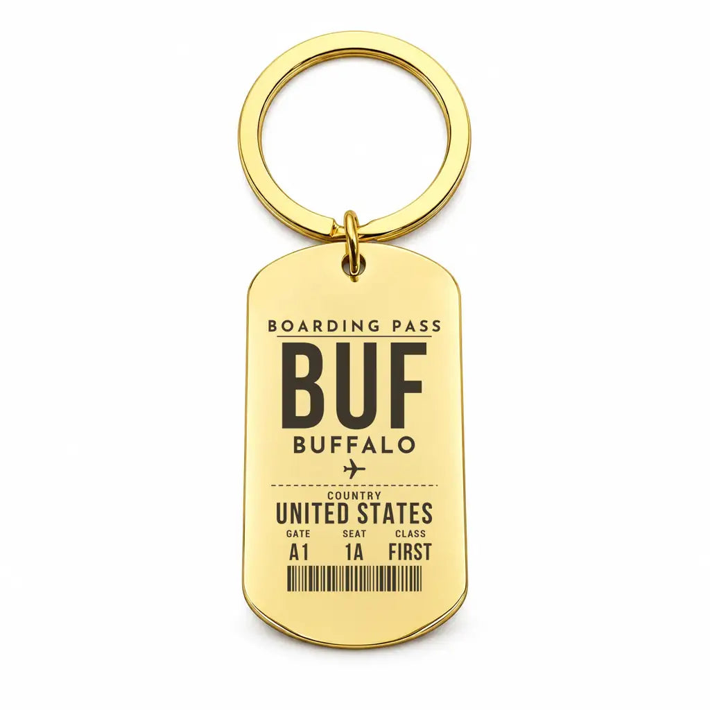 Buffalo Niagara International Airport BUF - Key Chain - Boarding Pass Style - Gold