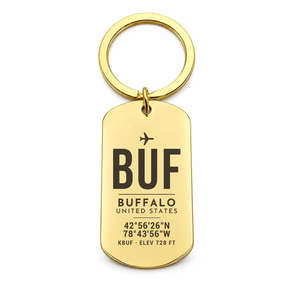 Buffalo Niagara International Airport BUF - Key Chain - Original Design - Gold