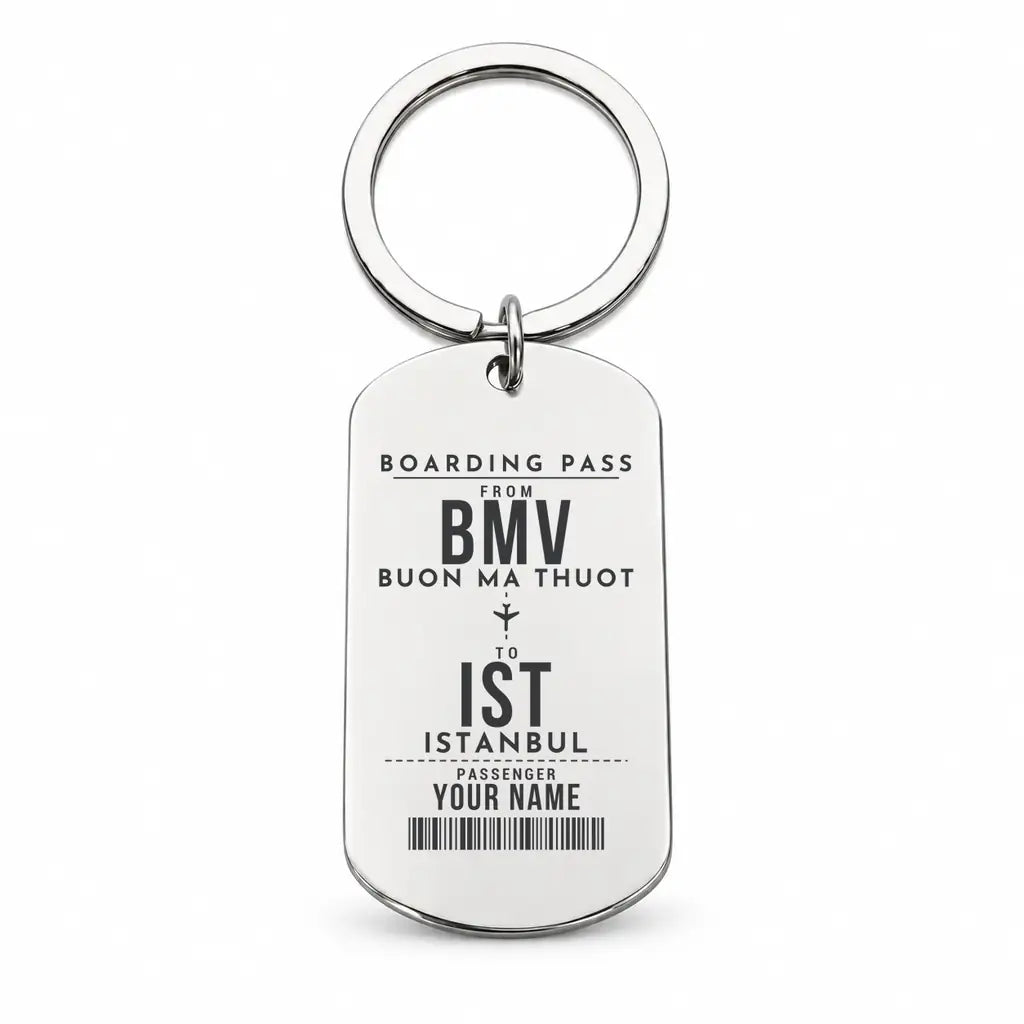 Buon Ma Thuot Airport BMV - Key Chain - Customizable Boarding Pass - Silver