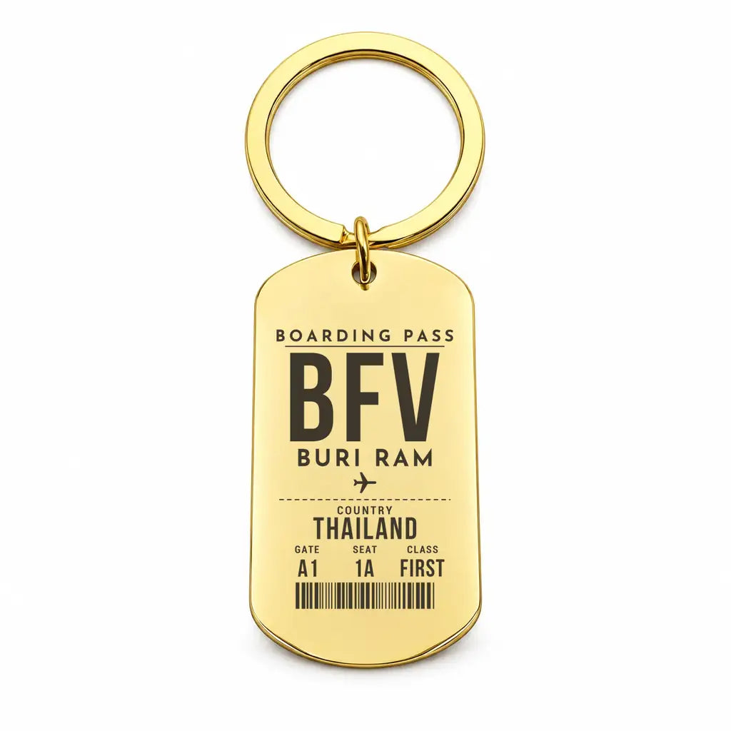 Buri Ram Airport BFV - Key Chain - Boarding Pass Style - Gold