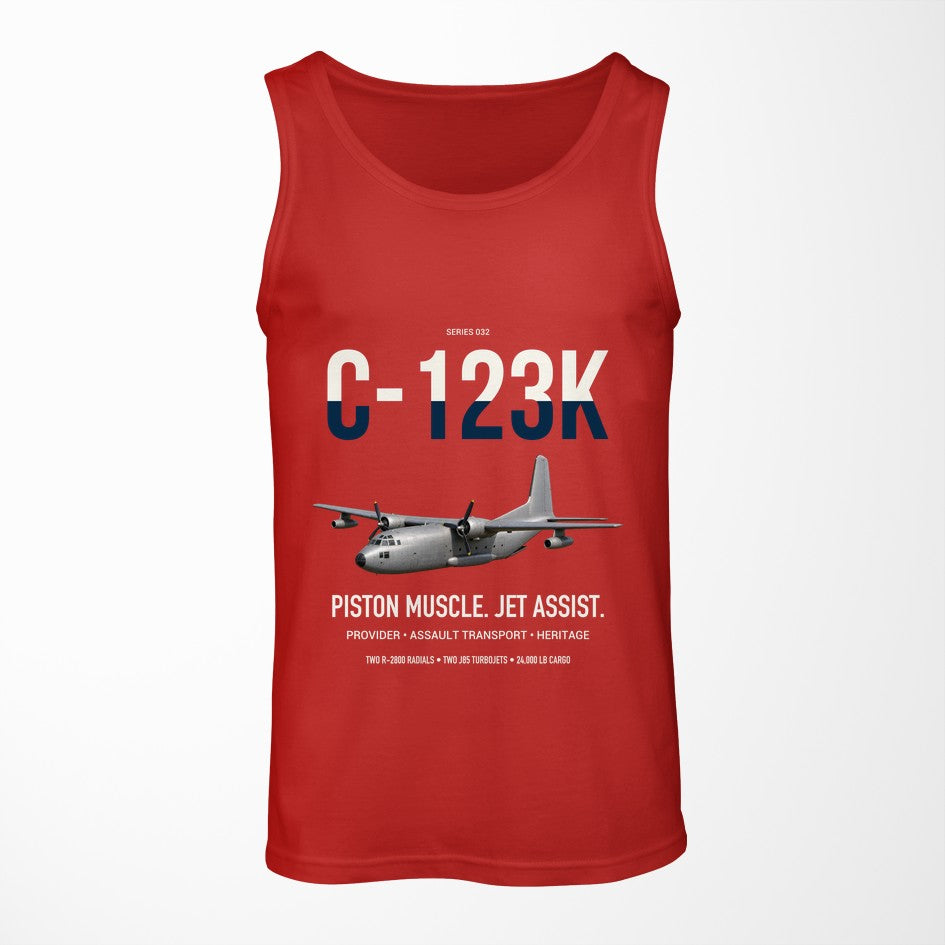 C-123K Provider design on red tank top