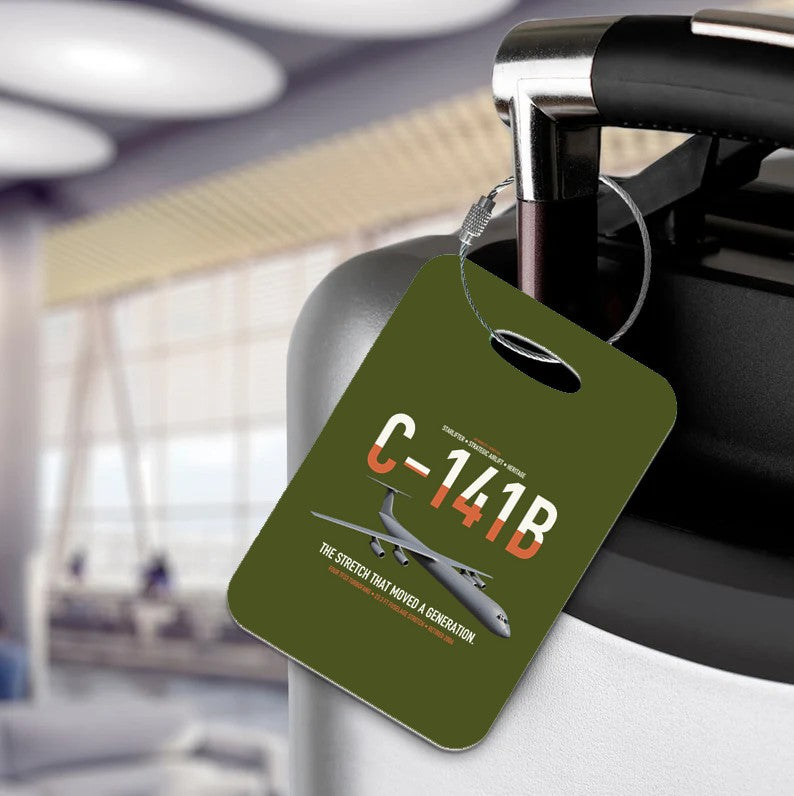 C-141B Starlifter design on green army acrylic luggage tags, double-side print