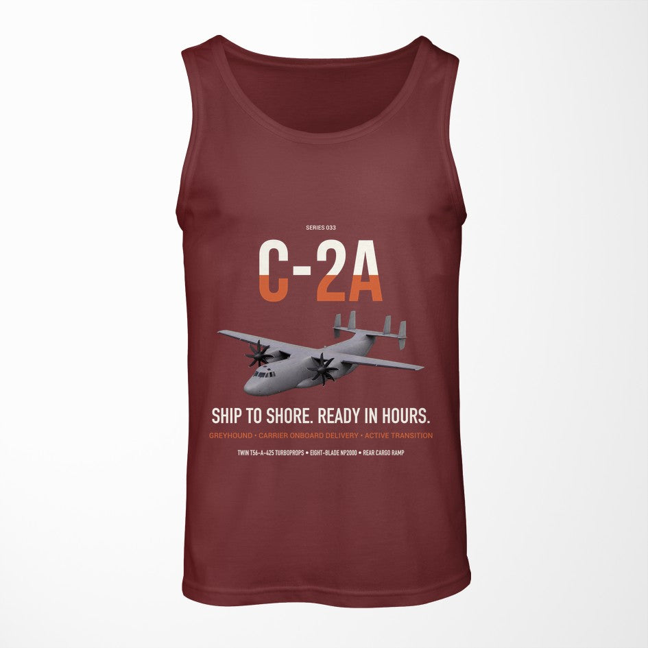 C-2A Greyhound design on dark red tank top