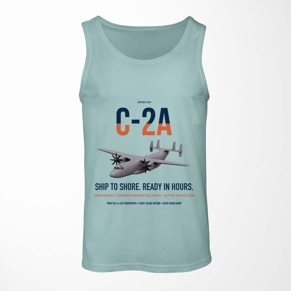 C-2A Greyhound design on light green tank top
