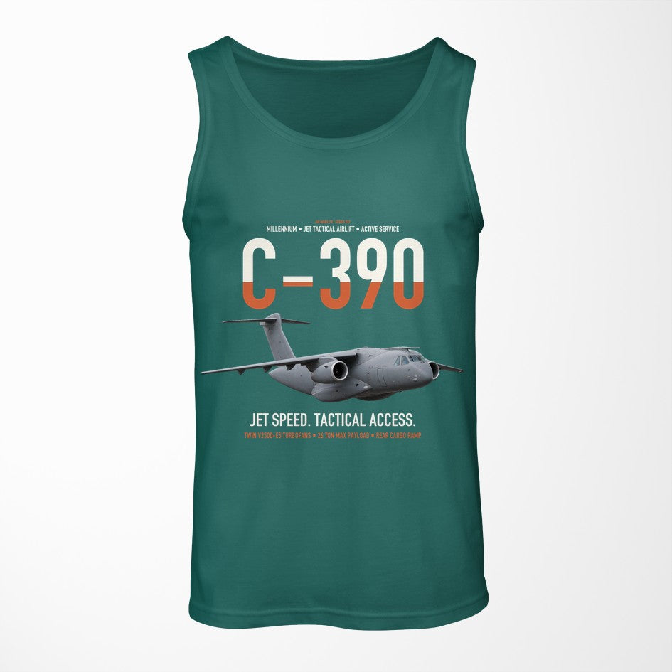 C-390 Millennium design on green tank top