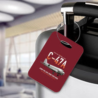 Thumbnail for C-47A Skytrain design on dark red acrylic luggage tags, double-side print