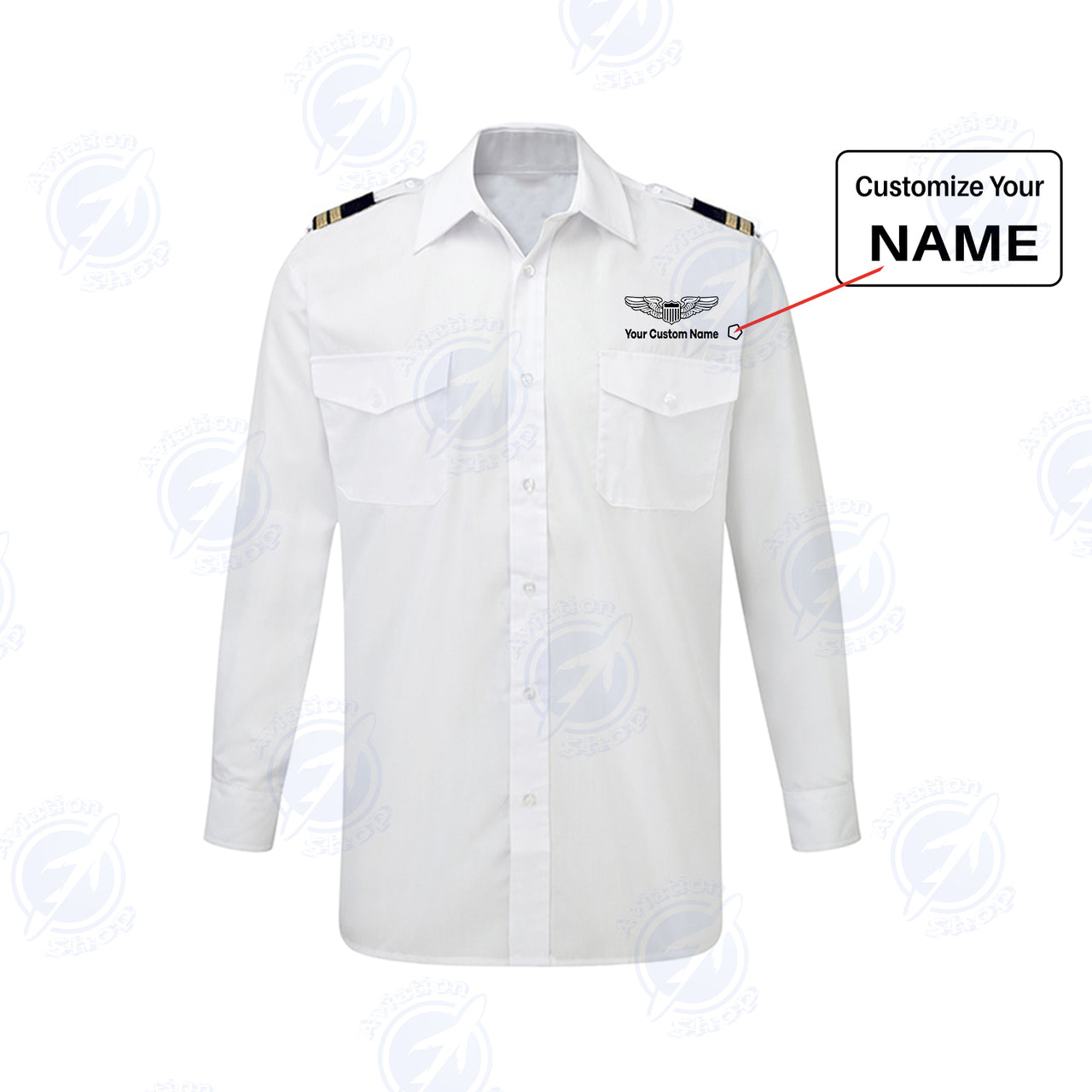 Custom & Name with EPAULETTES (Military Badge) Designed Long Sleeve Pilot Shirts