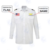 Thumbnail for Custom Flag & Name with EPAULETTES (Badge 4) Designed Long Sleeve Pilot Shirts