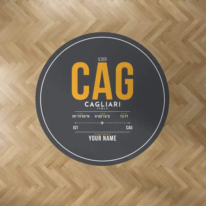 Cagliari Elmas Airport (CAG) Carpets - Carpet Round - ID Tag + Name - Dark Gray V2