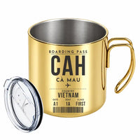 Thumbnail for Cà Mau Airport (CAH) Stainless Steel Mugs - Boarding Pass - Portable Mug - Gold