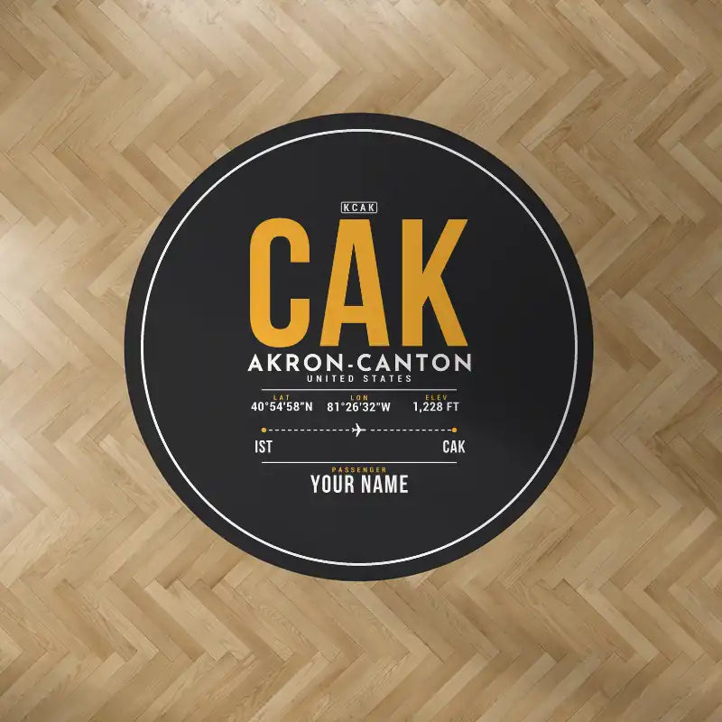 Akron-Canton Airport (CAK) Carpets - Carpet Round - ID Tag + Name - Black V2