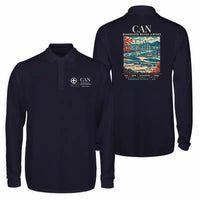 Thumbnail for Guangzhou Baiyun International Airport (CAN) Premium Polo T-Shirts - Poster - Long Sleeve - Dark Blue