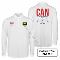 Thumbnail for Guangzhou Baiyun International Airport (CAN) Premium Polo T-Shirts - Tag Custom - Long Sleeve - White