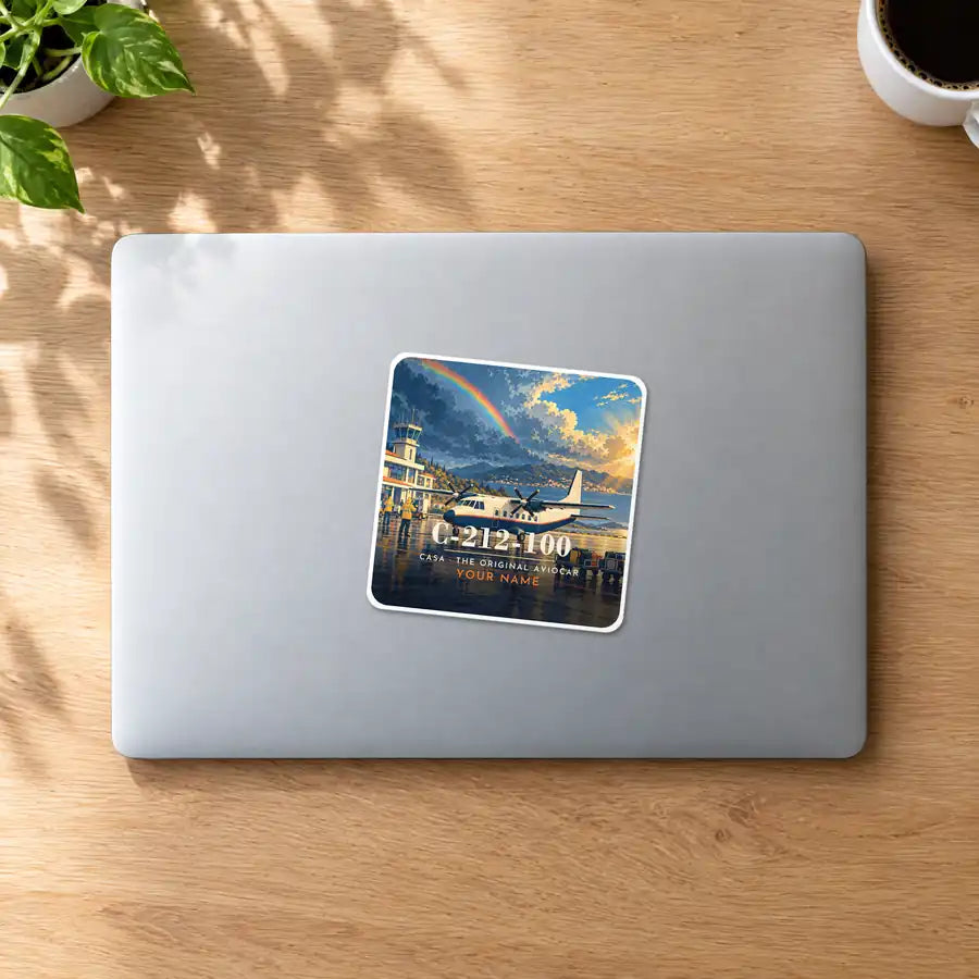 CASA C-212-100 Aviocar - 3D + Name - Square Sticker - MacBook